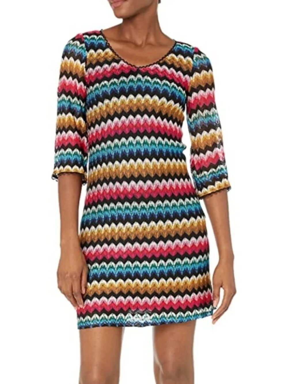 Trina Turk Orchestra 3/4-Sleeve‎ Rhythm Raschel Knit Dress Size 2